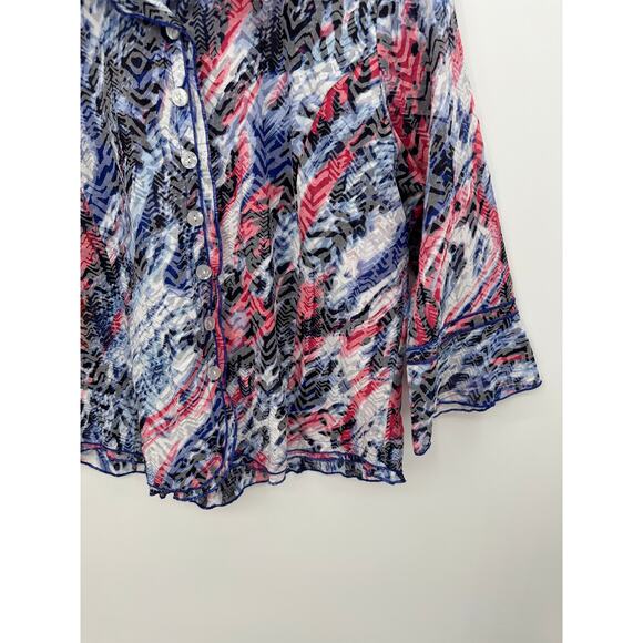Draper's & Damon's Women's Button Front Shirt PL Ruffle Collar Burnout Printed - Picture 3 of 6